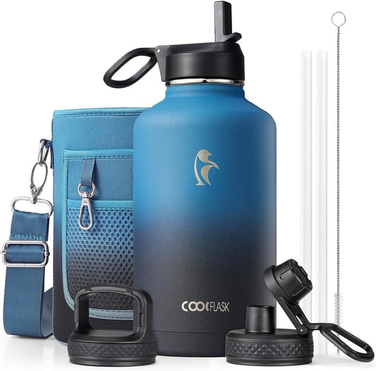 Pro XL Sports Thermos (64 oz) with Sleeve and 3 Lids